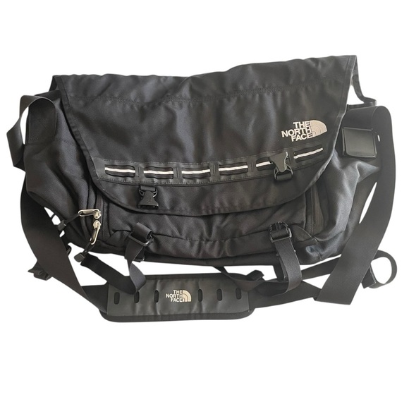 Vintage The North Face Messenger Shoulder Bag Satchel Reflective Stripe Black - Picture 1 of 11